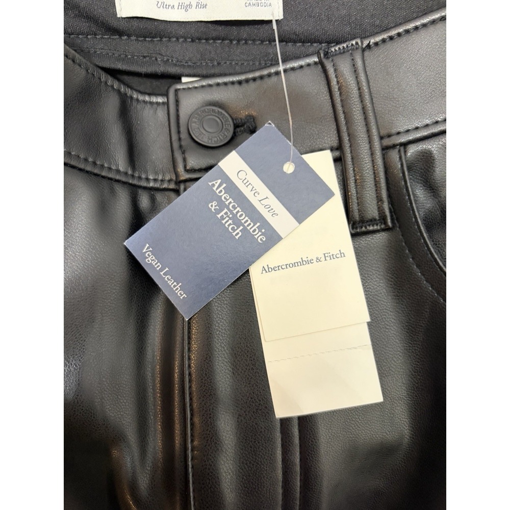Abercrombie & Fitch Ultra High Rise Vegan Leather Pants 25/0R '90s Straight - Picture 15 of 16